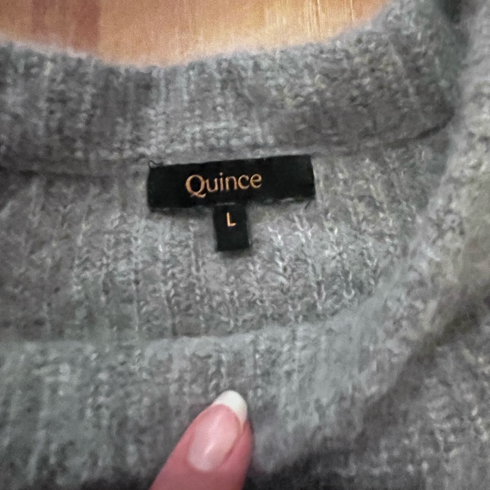 Quince 100% cashmere gray chunky knit cropped Raglan sleeve crewneck sweater L - Picture 5 of 9